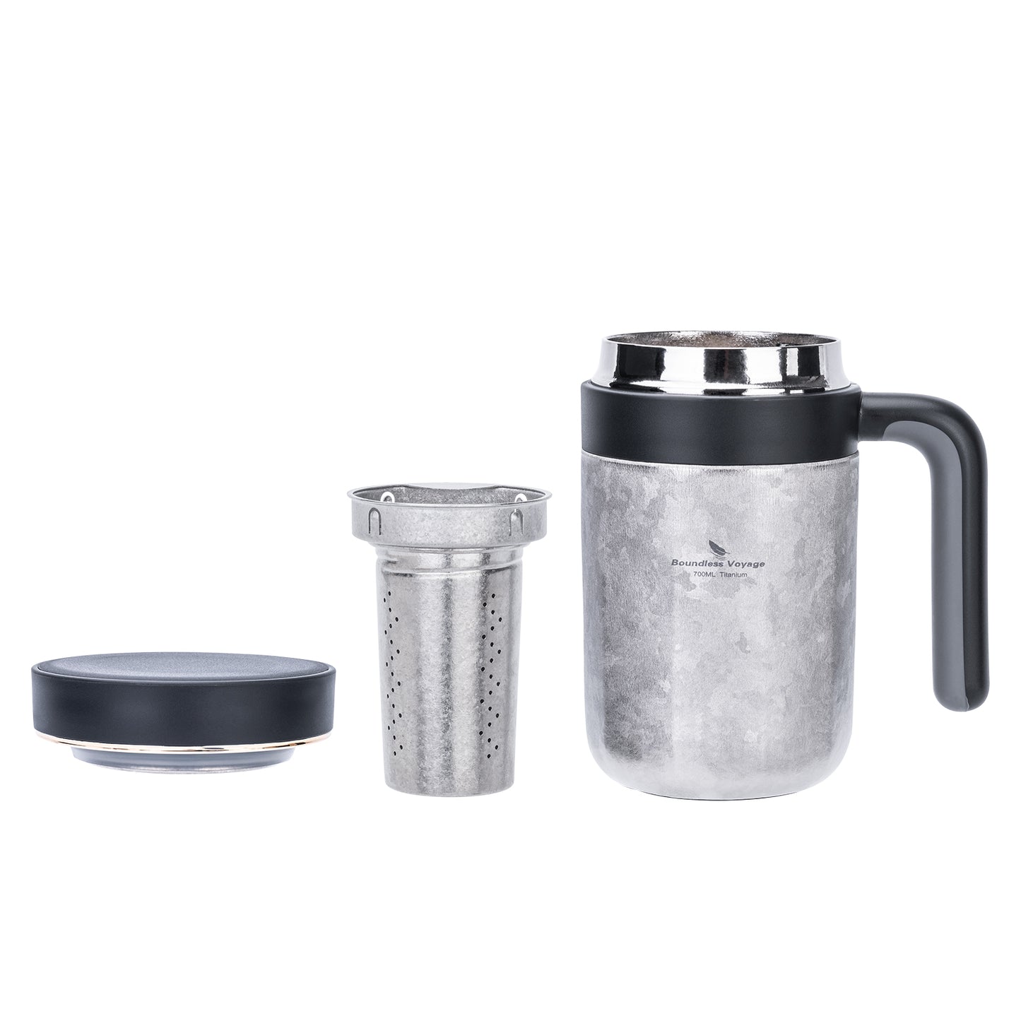 Boundless Voyage 700ml Pure Titanium Double Wall Insulated Cup with Lid & Coffee Filter, Portable Reusable Travel Mug, Keeps Hot & Cold Drinks Ti3237D