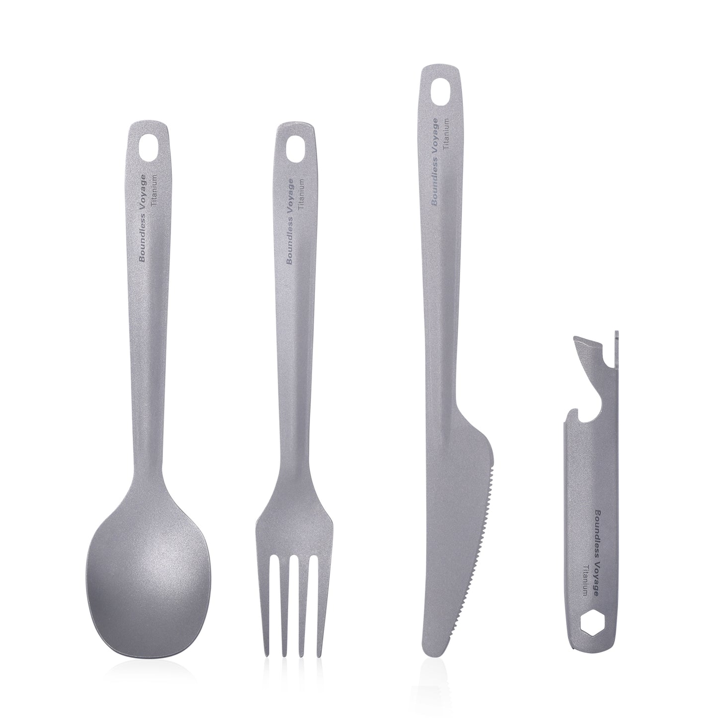 Boundless Voyage Utility Titanium Cutlery Set, Spoon Fork Knife with Built-In Bottle Opener, Portable Travel Camping Tableware with Easy Storage Cloth Case Ti1066T