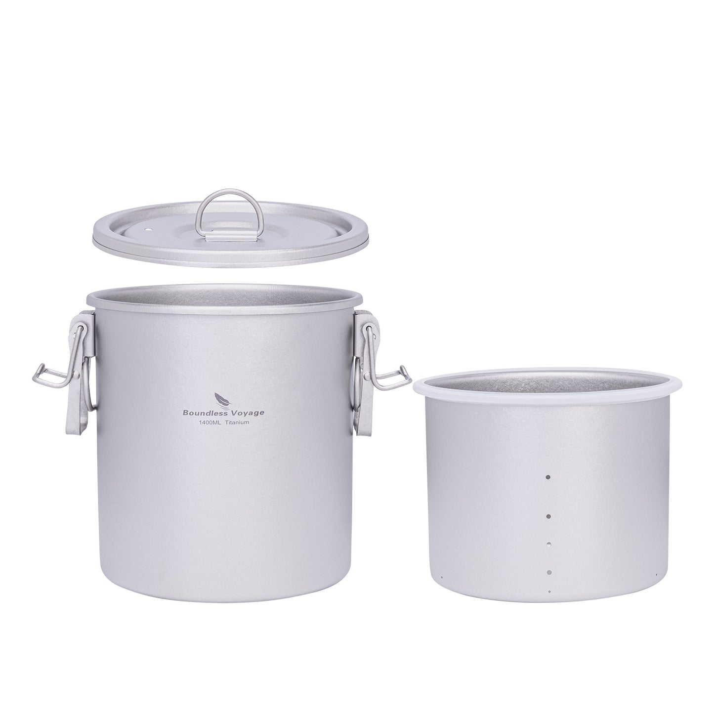 Boundless Voyage Crystalline Finish Ultralight Titanium Camping Rice Cooker Pot, 1.4L Outer Pot with 0.9L Inner Container, Portable Cookware for Hiking, Travel & Outdoor Camping Ti2093C