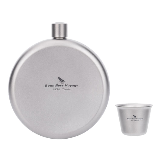 Boundless Voyage Titanium Ultralight Hip Flask 150ml Portable Wine Bottle with Funnel Camping Picnic Pocket Whiskey Alcohol Drinkware Accessories Ti3065D-Ti3066D