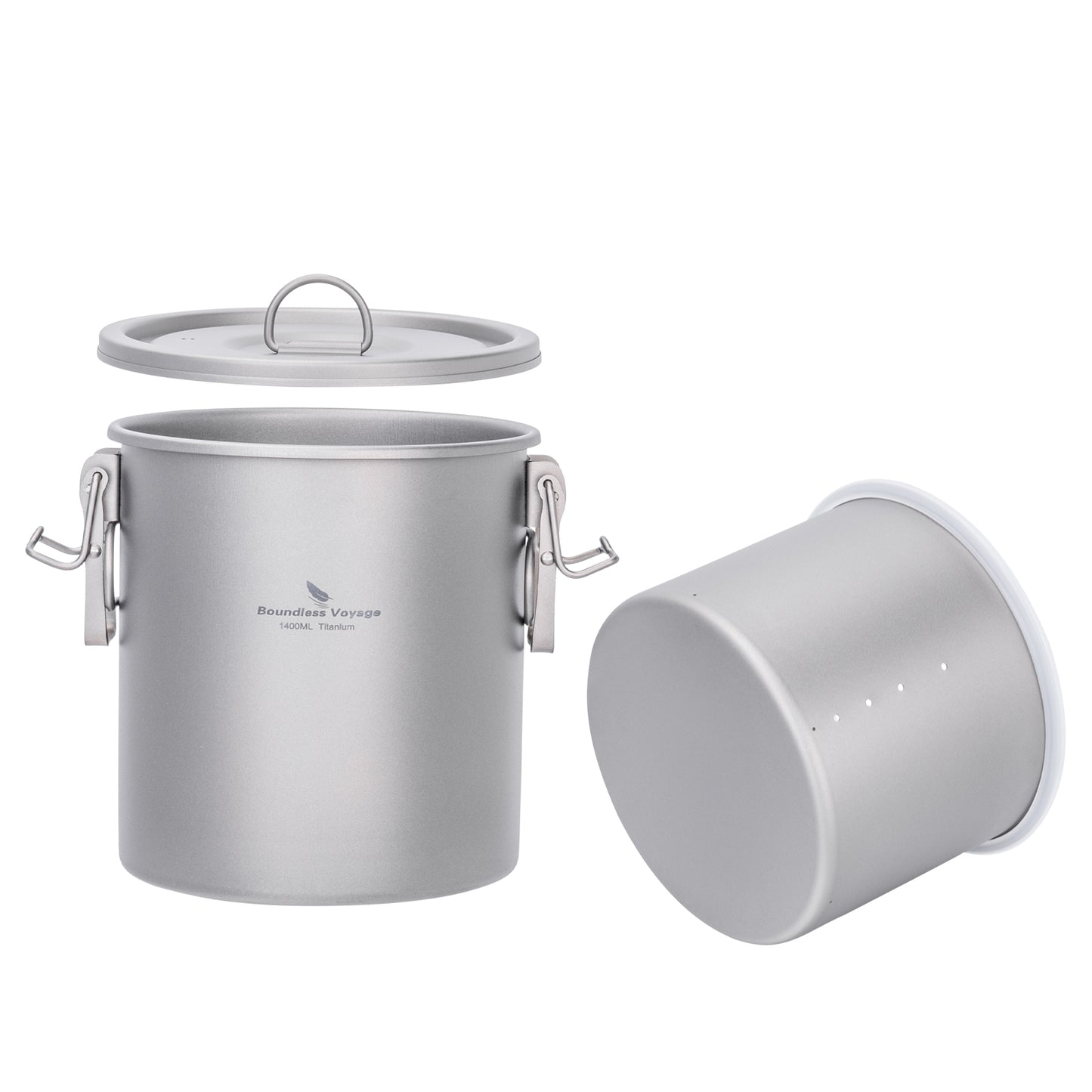 Boundless Voyage Sandblasted Matte Finish Ultralight Titanium Camping Rice Cooker Pot, 1.4L Outer Pot with 0.9L Inner Container, Portable Cookware for Hiking, Travel & Outdoor Camping Ti2093C