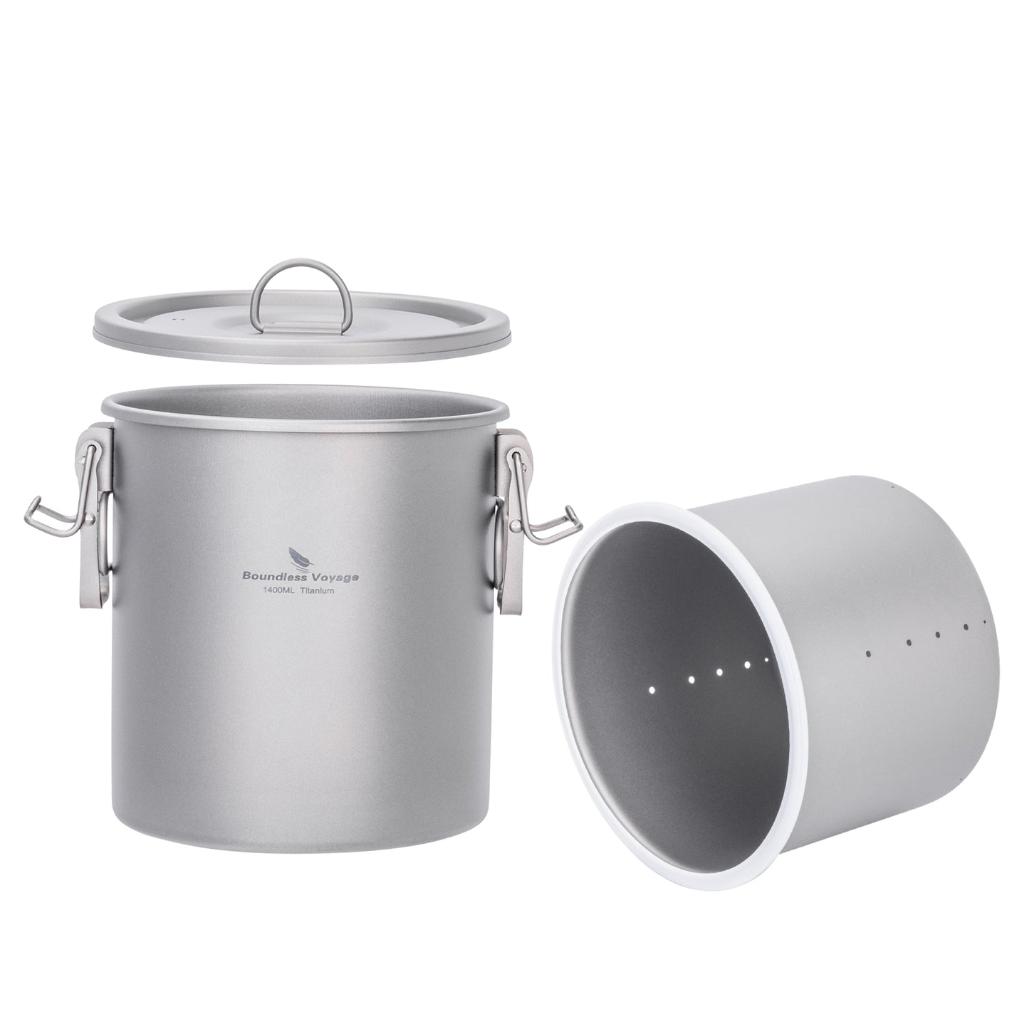 Boundless Voyage Sandblasted Matte Finish Ultralight Titanium Camping Rice Cooker Pot, 1.4L Outer Pot with 0.9L Inner Container, Portable Cookware for Hiking, Travel & Outdoor Camping Ti2093C