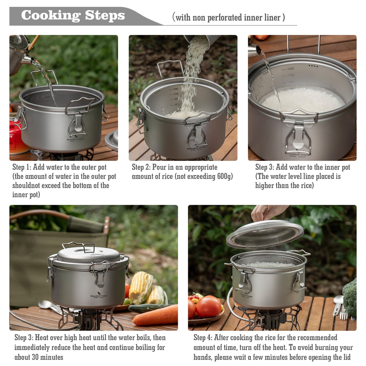 Boundless Voyage Titanium Camping Pot Multifunctional Cooker Ultralight Rice Cooker for Outdoor, Hiking, Travelling Ti2088C-Ti2092C