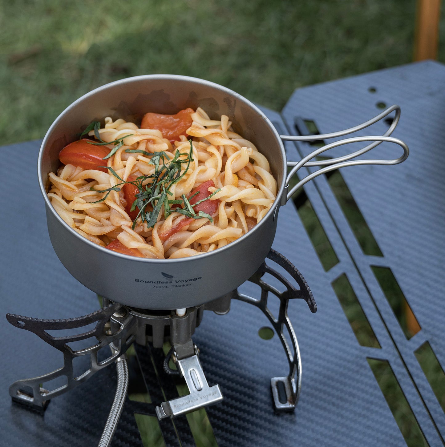Boundless Voyage Pure Titanium Camping Cookware Set 3Pcs Foldable Handle Stackable Outdoor Tableware Pot Pan Set Ti2032C