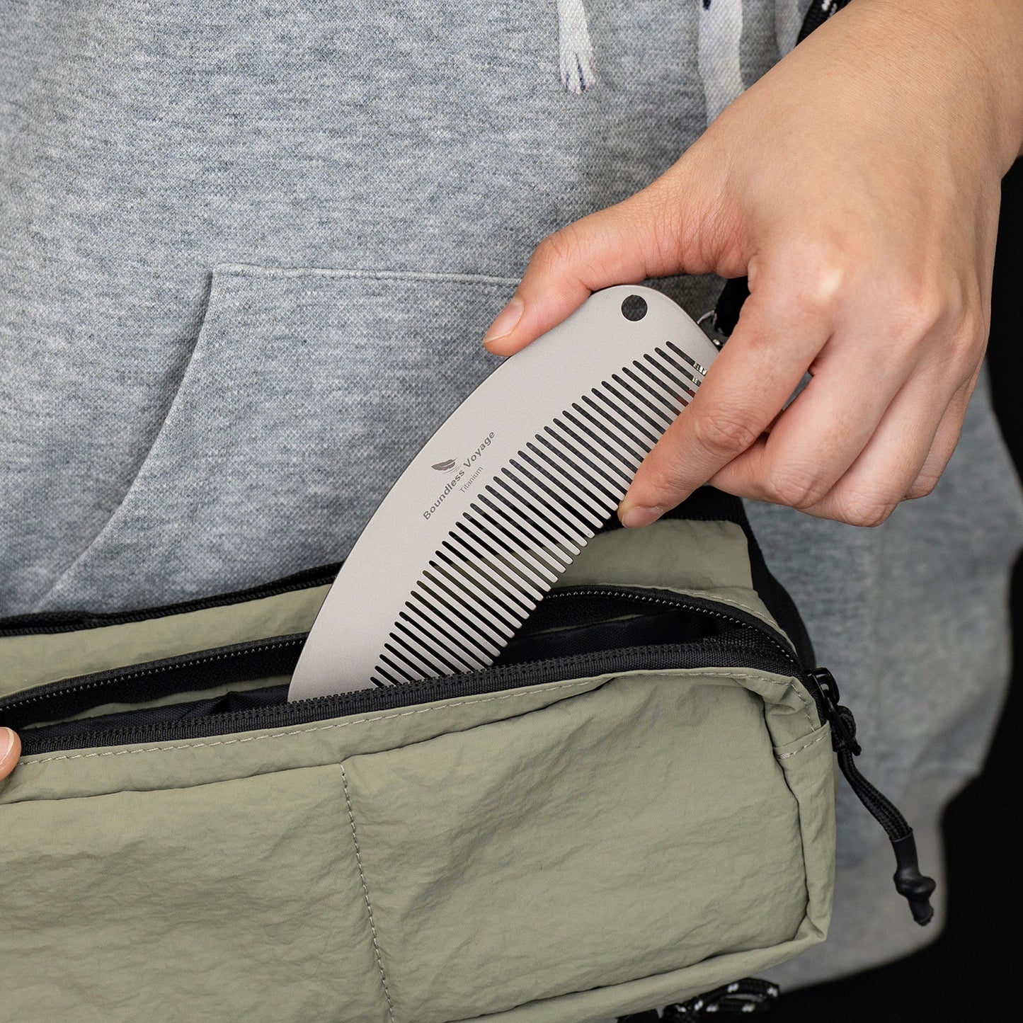 Boundless Voyage Titanium Crescent Comb, Unisex Hair & Beard Styling Comb for Daily Home Use and Travel Carry Ti9011B