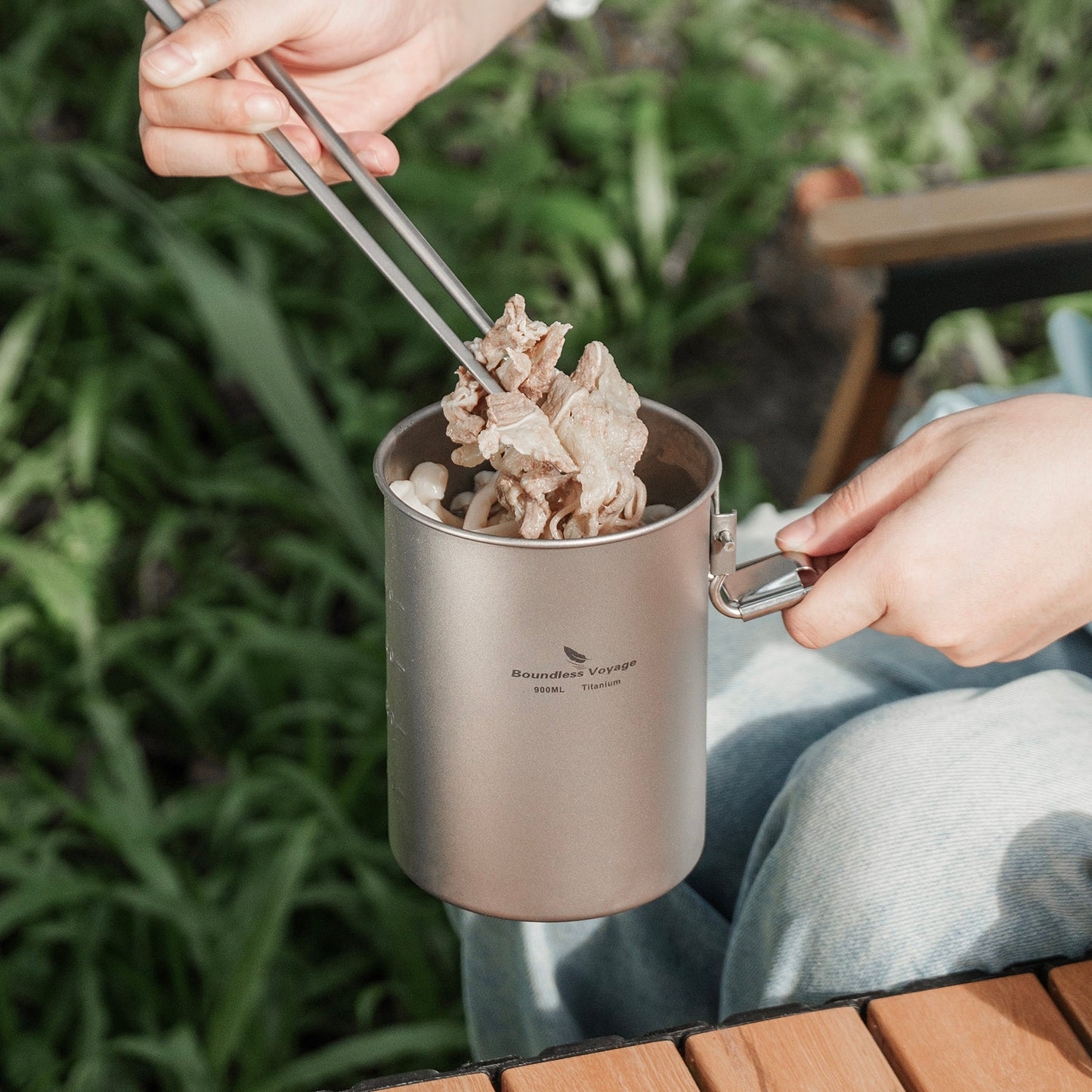 Boundless Voyage Outdoor Camping Titanium Pot Bowl Cup with Lid Folding Handle Hiking Picnic Water Rice Food 900ml Ti2040C