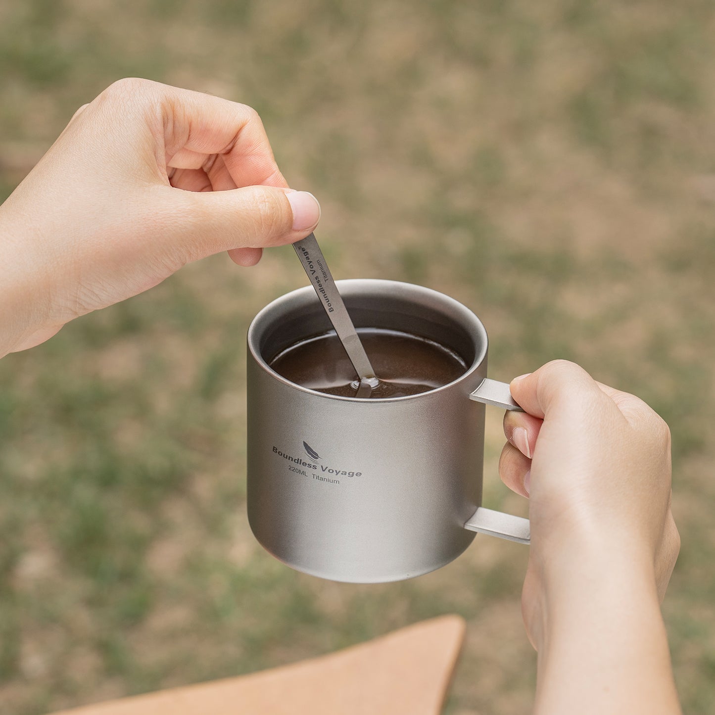 Boundless Voyage 220ml Double Wall Titanium Coffee Cup, Lightweight Portable Insulated Mug, Outdoor Camping Travel Tableware Ti3052D