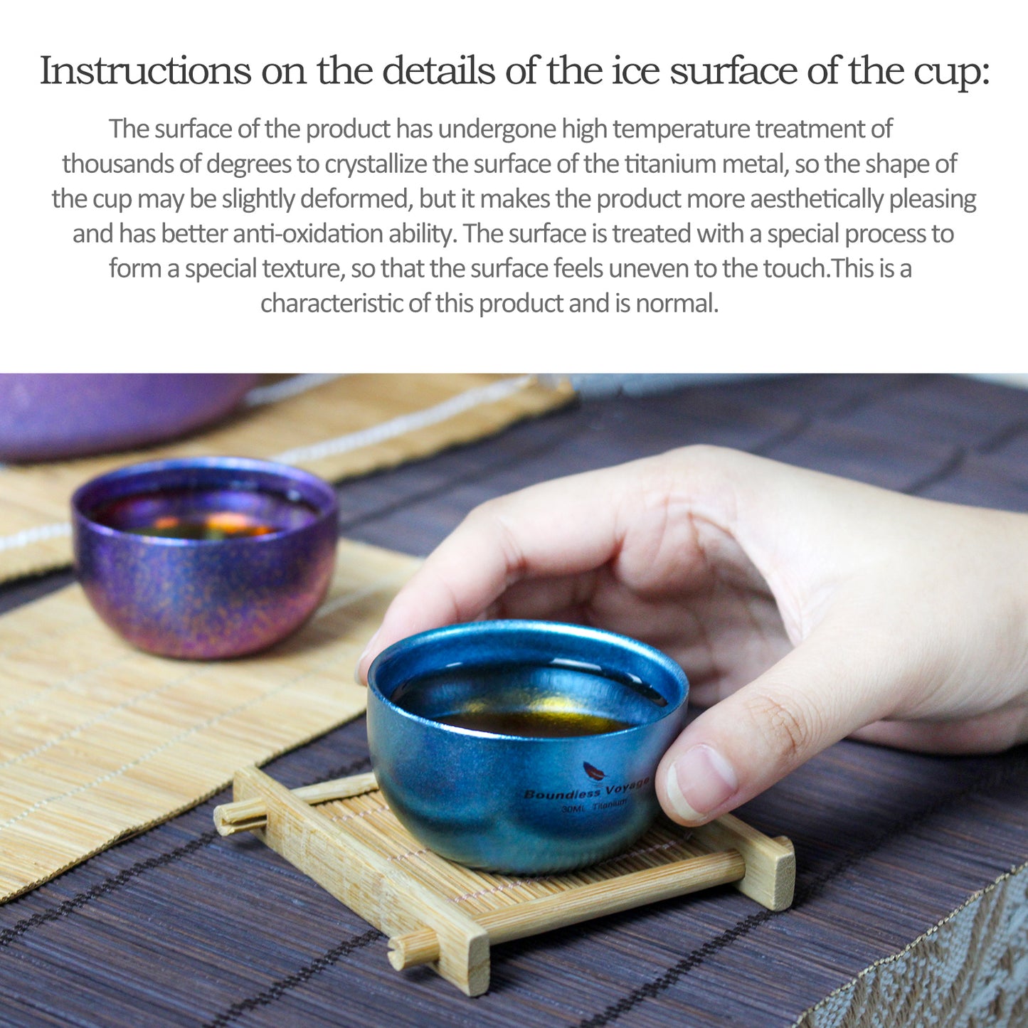 Boundless Voyage 30ml Double Wall Colorful Titanium Tea Cup, Anti-Scald Wide Mouth Mini Mug for Tea Wine Travel Camping Ti3082D