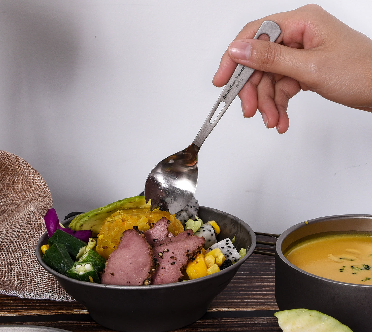 Boundless Voyage Ultralight Titanium Spork with Polished Head and Matte‑Finished Handle, Great for Salad, Noodles & Curry, Portable Cutlery for Outdoor Travel, Office, School and Household Use Ti1044T
