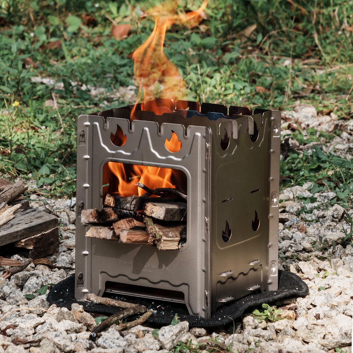Boundless Voyage Detachable Titanium Wood Stove | Ultralight Thickened Charcoal Burner with Removable Pot Holder, Portable Outdoor Camping Furnace  Ti2008C
