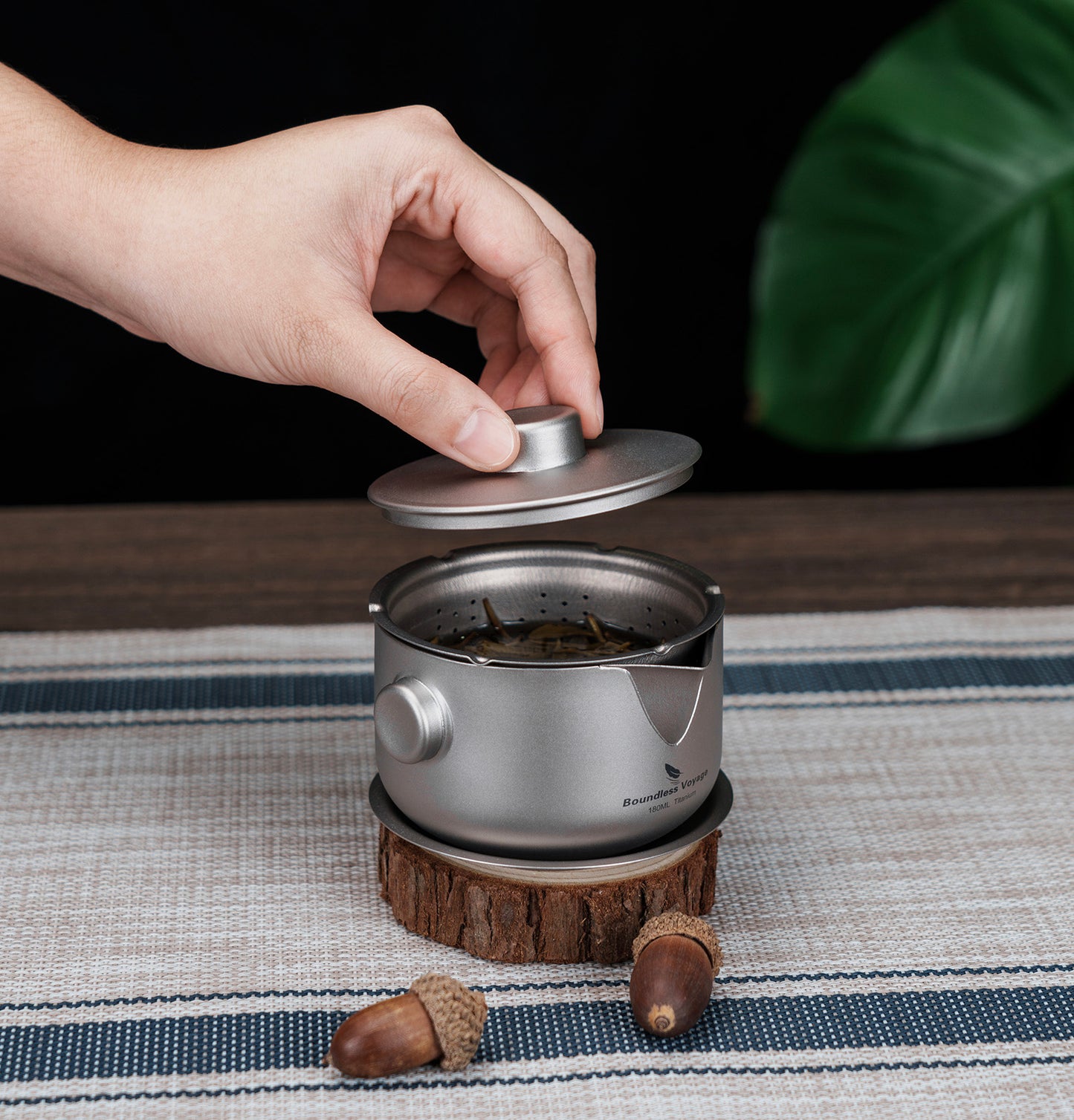 Boundless Voyage 180ml Sandblasted Finish Titanium Double-Layer Tea Maker with Lid Filter Ultralight Teapot with Double-Walled Anti-scalding Coffee Cup MugTi3136D / Ti3137D