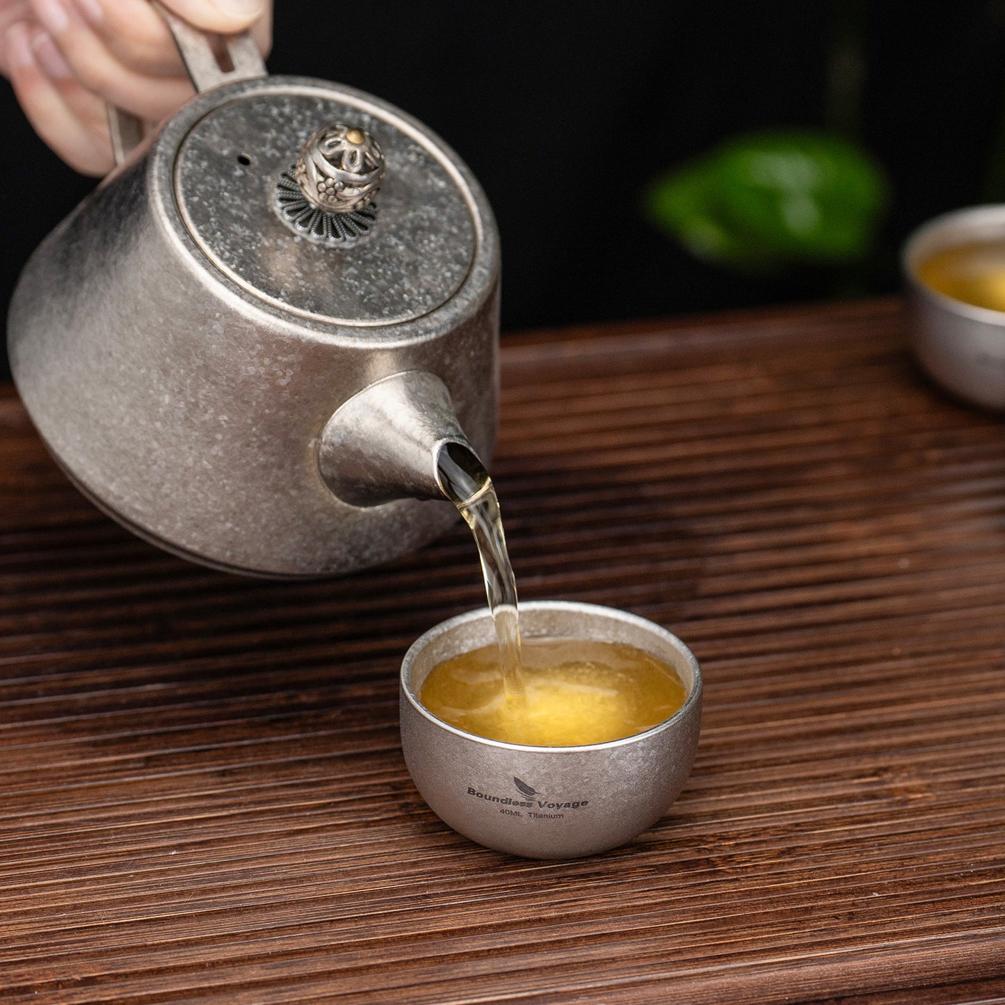 Boundless Voyage 40ml High-Temp Crystalline Finish Double-Wall Titanium Sake Cup & Kung Fu Tea Cup, Portable Mini Mug for Camping, Picnic & Daily Home Use Ti3204D