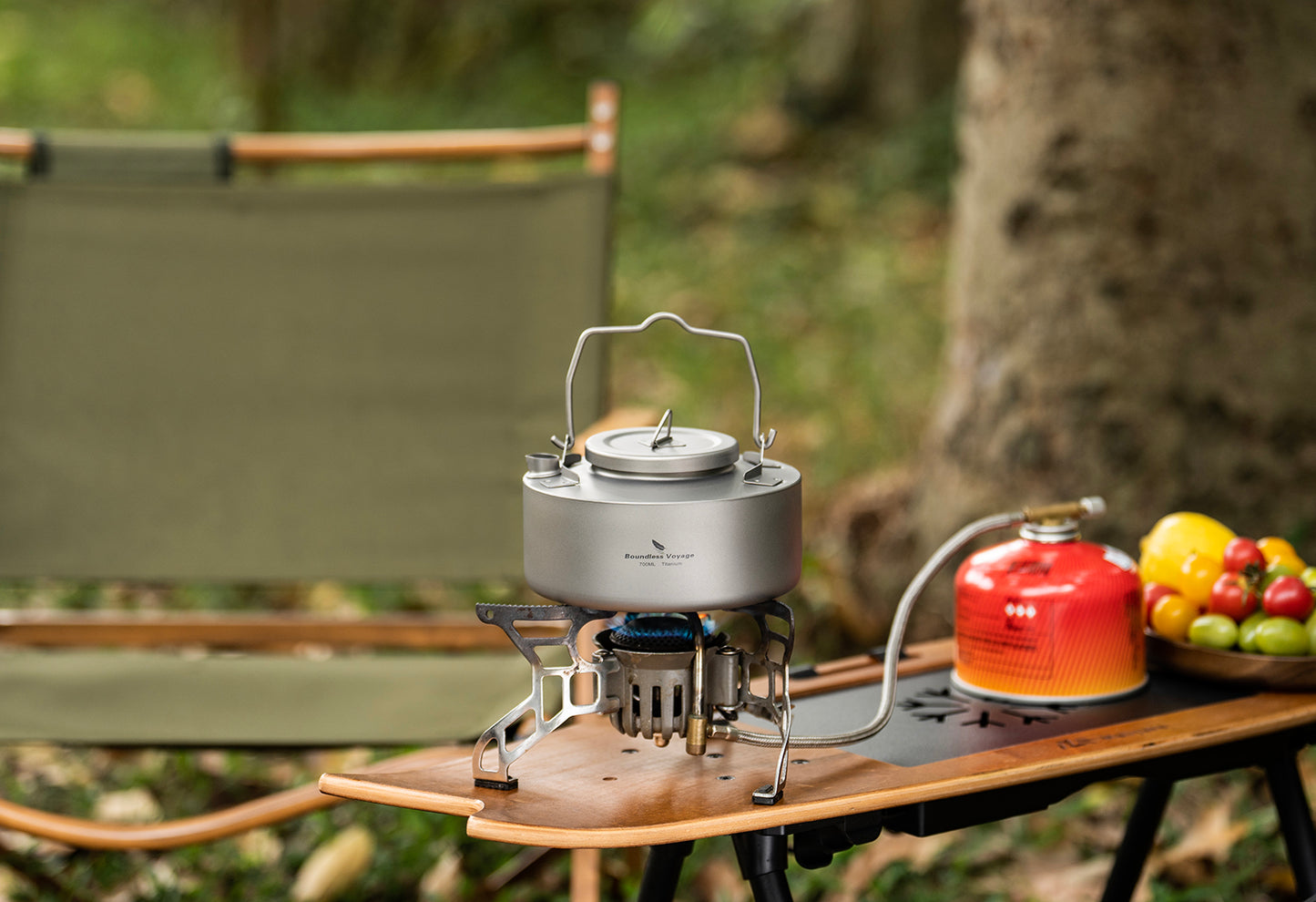 Boundless Voyage 700ml Ultralight Titanium Camping Kettle with Foldable Handle, Single-Layer Open Fire Bushcraft Water Pot Ti3103D / Ti3104D