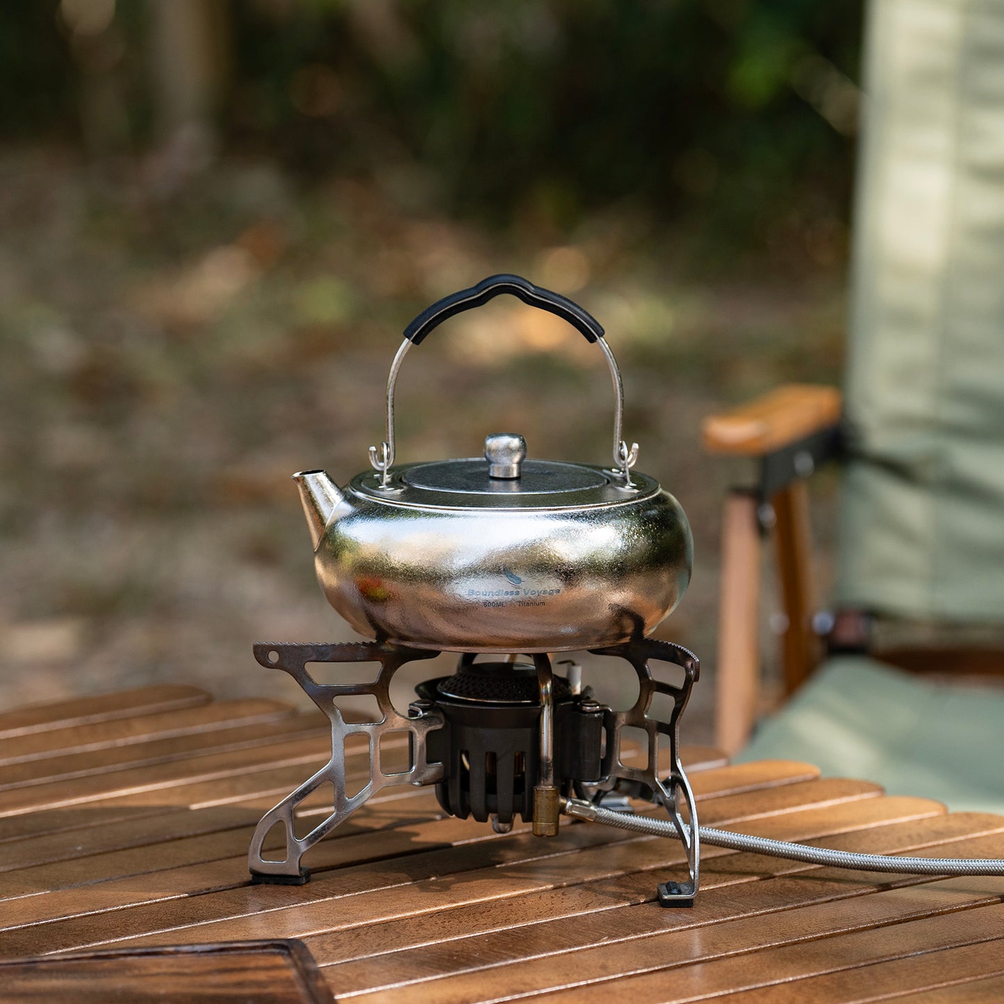 Boundless Voyage 600ml Compact Pure Titanium Camping Kettle | Durable Lightweight Teapot with Foldable Handle & Built-In Filter for Backpacking, Hiking, Coffee and Tea Ti3105D