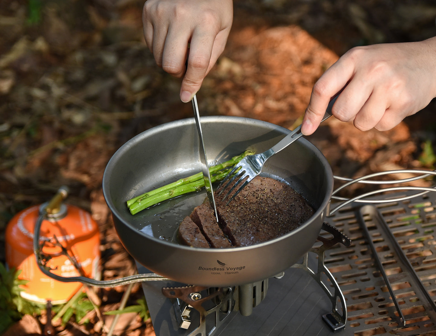 Boundless Voyage Pure Titanium Frying Pan with Lid & Foldable Handles | Ultralight Portable Griddle Cookware for Hiking & Backpacking Ti2065C