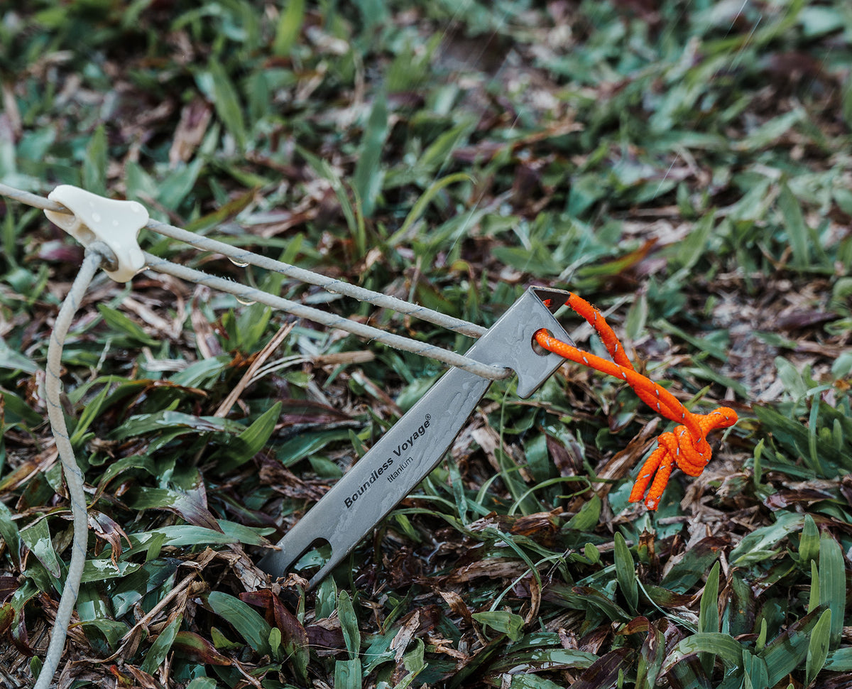 Boundless Voyage 22cm V-Shape Titanium Tent Stakes with 12-Hole Design, Ultralight Heavy Duty Ground Pegs for Camping Hiking Awning, 8Pcs Ti4011P