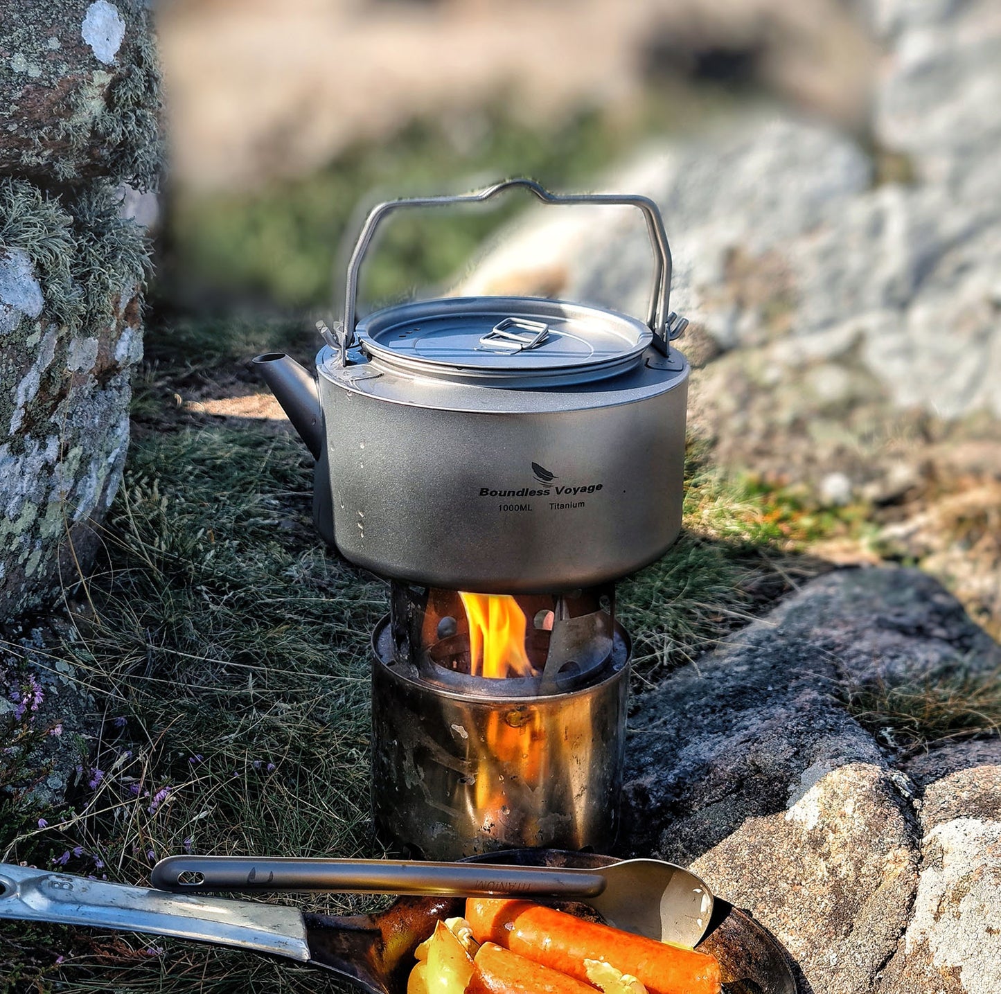 Boundless Voyage 1L Pure Titanium Camping Kettle | Ultralight Coffee Teapot with Foldable Handle & Tea Filter for Boiling Water, Coffee & Tea Ti3098D