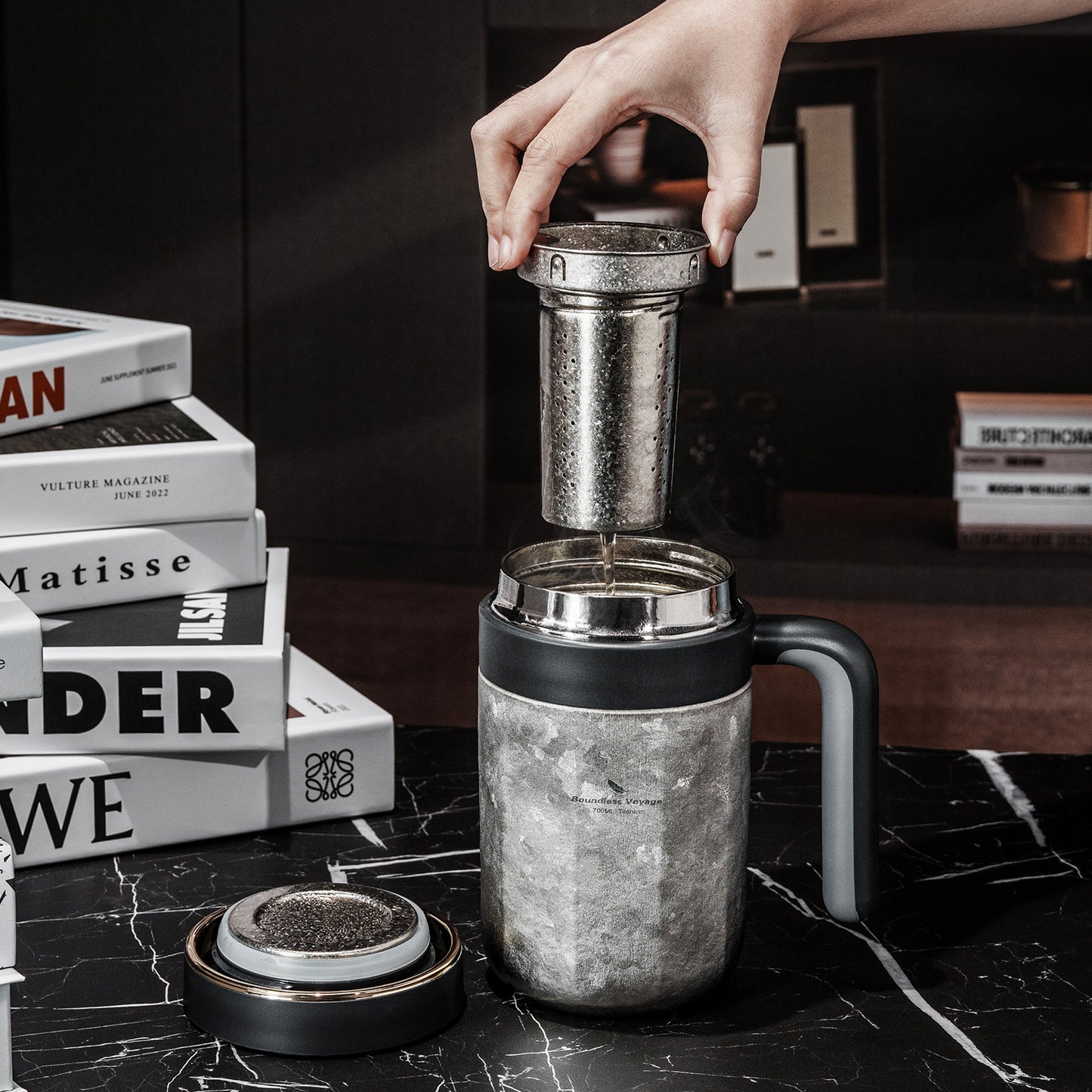 Boundless Voyage 700ml Pure Titanium Double Wall Insulated Cup with Lid & Coffee Filter, Portable Reusable Travel Mug, Keeps Hot & Cold Drinks Ti3237D