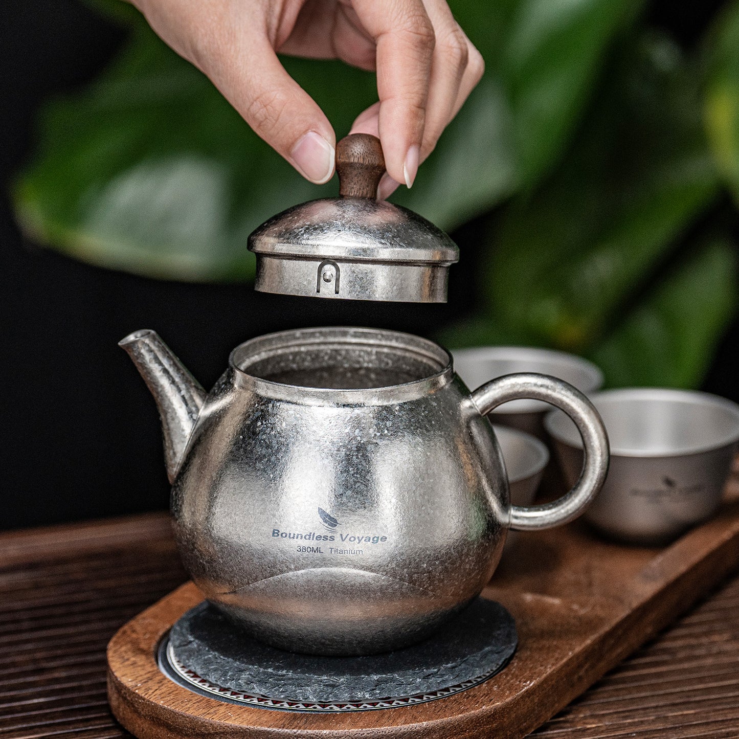 Boundless Voyage Titanium Kungfu Teapot with Lid and Handle Camping Tea Pot for Outdoor Backpacking Hiking Teapot 380ml Ti3107D