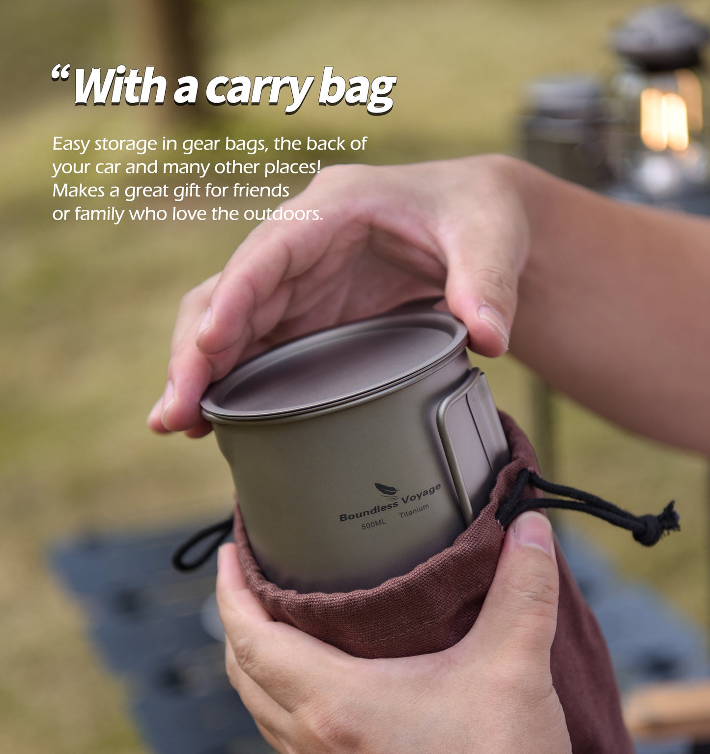 Boundless Voyage Ultralight Titanium Camping Pot Set, 500ml Mug with Portable Foldable Handles & 2pcs Small Cups, Outdoor Cookware for Hiking Backpacking Travel Ti3127D