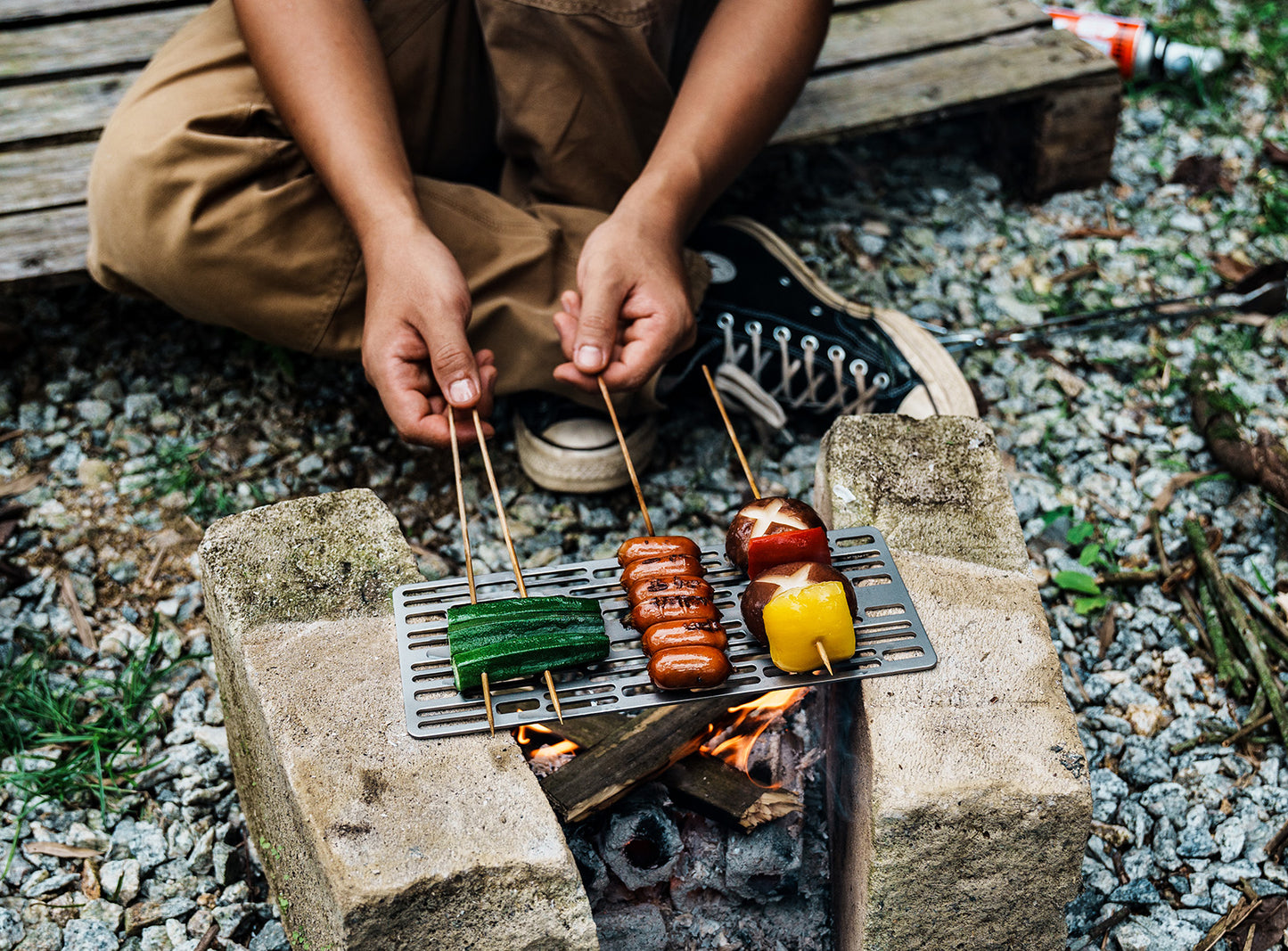 Boundless Voyage Mini Size Durable Titanium Charcoal BBQ Grill Plate Include a Carry Bag for Outdoor Camping Beach Ti2021C