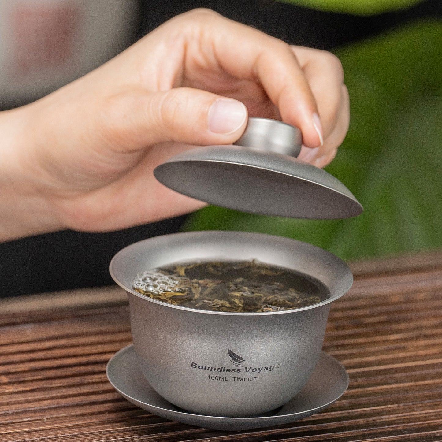 Boundless Voyage 100ml Titanium Double-Walled Gaiwan, Traditional Chinese Three-Talent Triad Covered Tea Bowl, Anti-Scald Kung Fu Tea Set for Home Tea Brewing Ti3143D
