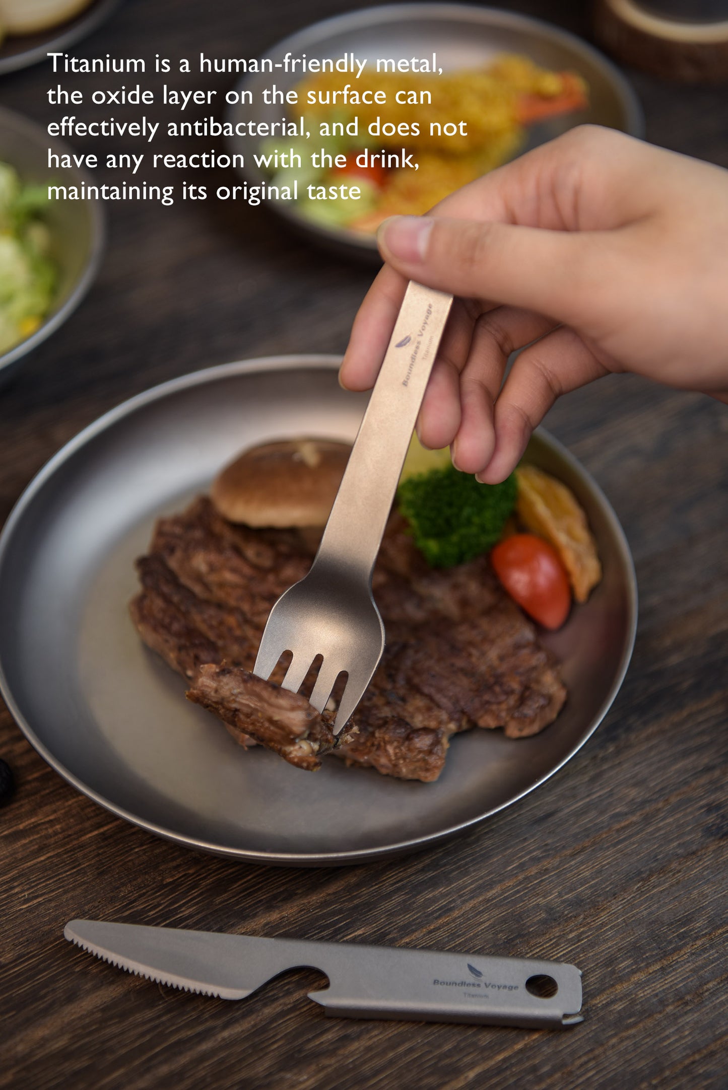 Boundless Voyage Titanium Tableware Set, Lightweight Portable Reusable Flatware with Knife Fork Spoon & Bottle Opener, Utility Cutlery for Outdoor Camping Travel Ti1077T