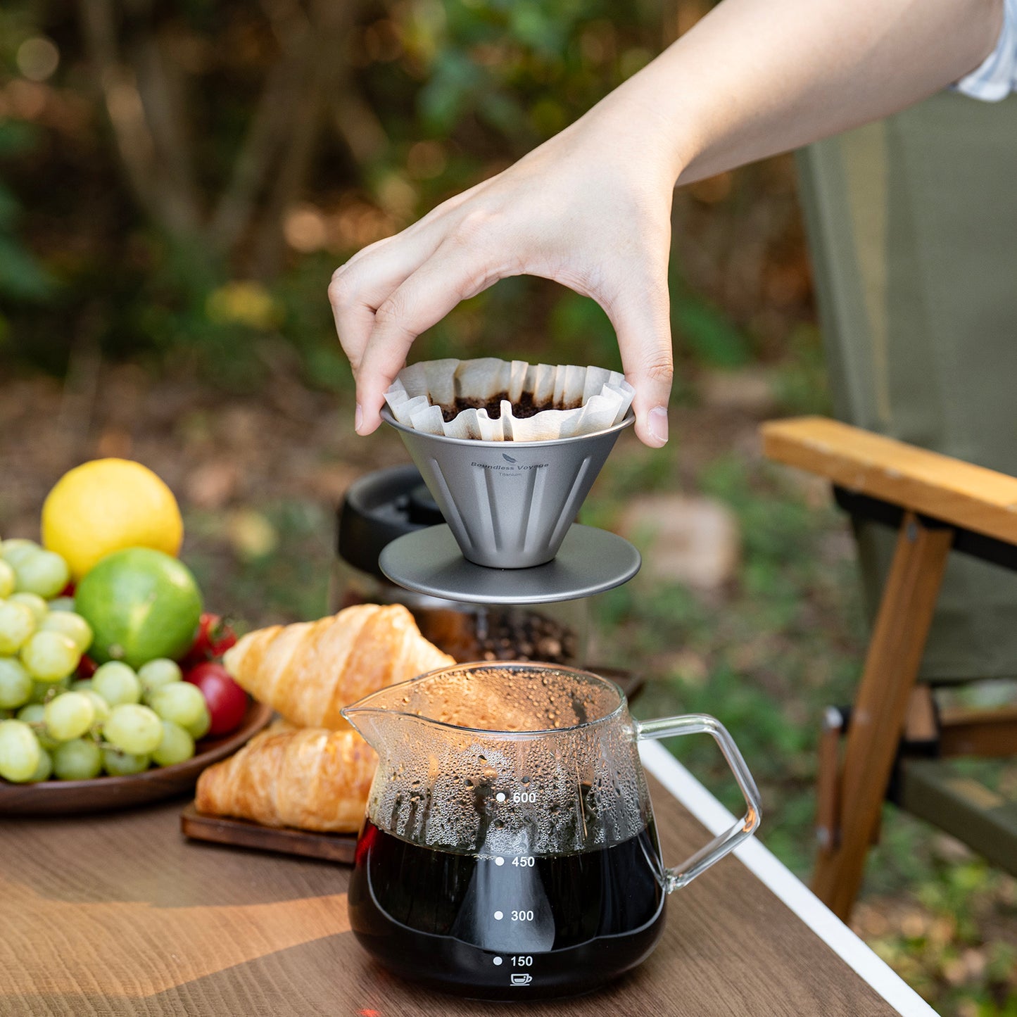 Boundless Voyage Titanium Pour Over Coffee Dripper | Reusable Cone Coffee Strainer Filter, 1-2 Cup Single Serve Coffee Brewer for Travel Camping Home Ti6005P