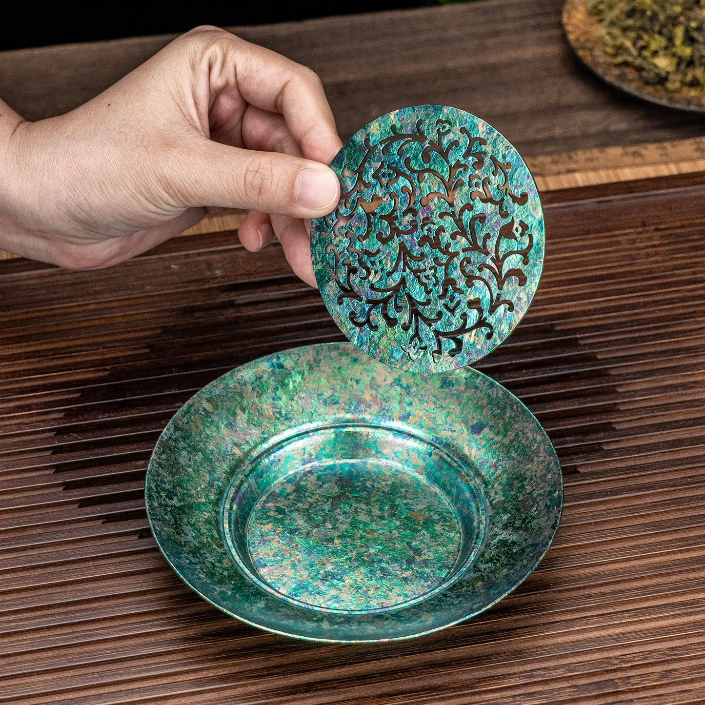 Boundless Voyage Titanium Tea Tray, Hollow Out Detachable Heat Insulation Anti-scald, Multipurpose Water Storage Drain Tray for Kung Fu Tea Home Kitchen Office Camping Ti3201D