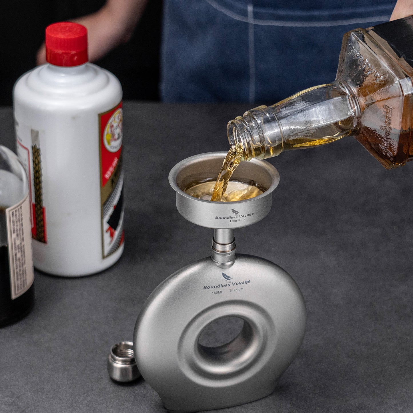 Boundless Voyage Titanium Funnel Flagon Accessories Multi-use Kitchen Funnel for Transferring Liquid, Fluid, Cooking Oils, Jam & Powder Ti3075D/Ti3076D