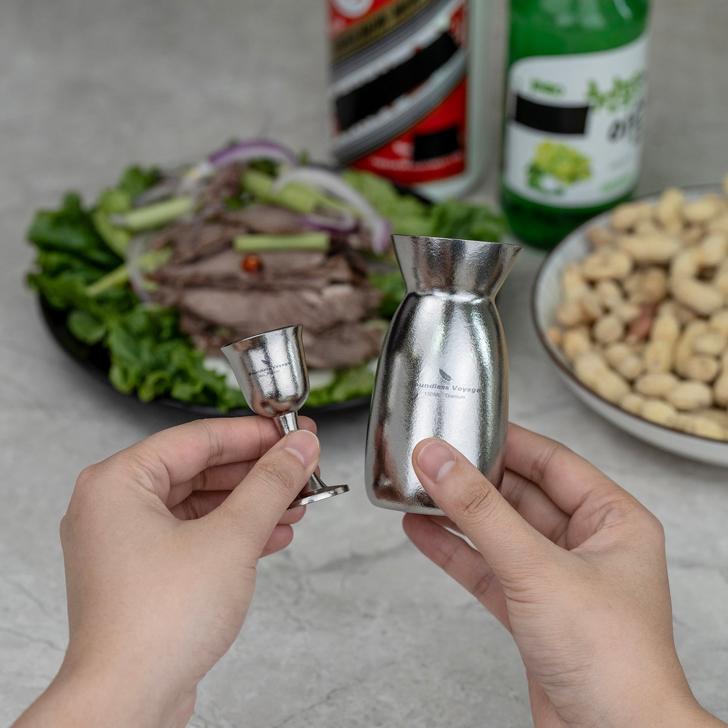 Boundless Voyage 3 Pieces Titanium Japanese Sake Set, 150ml Sake Carafe with 2  Cups, for for Sake Japanese Wine/Soju/Drink/Tea Dishwasher Safe Portable Drinkware for Outdoor Travel Ti3266D