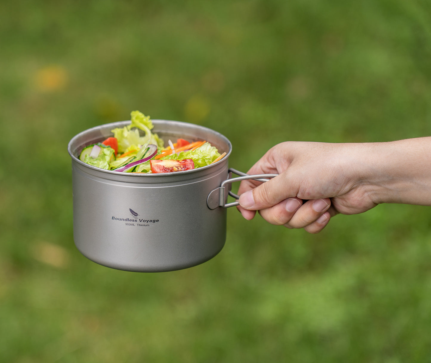 Boundless Voyage Titanium Camping Pots & Pans Set Foldable Handle, 500ml 900ml 1080ml Ultralight Cookware Kit for 1-2 Person Hiking Picnic Ti2034C/Ti2035C/Ti2036C