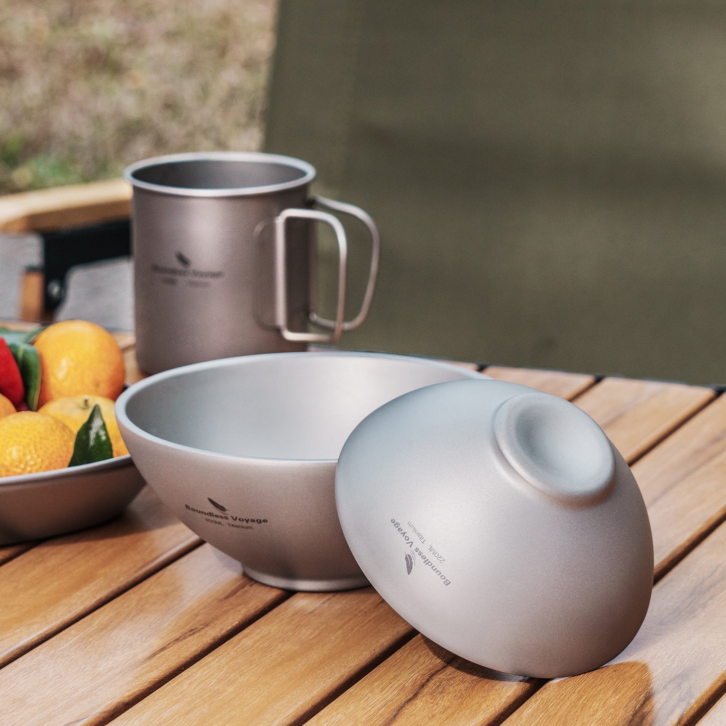 Boundless Voyage Titanium Double-Wall Bowl Set, 220ml & 450ml Nestable Anti-Scald for Family Camping Ti1085T Ti1086T