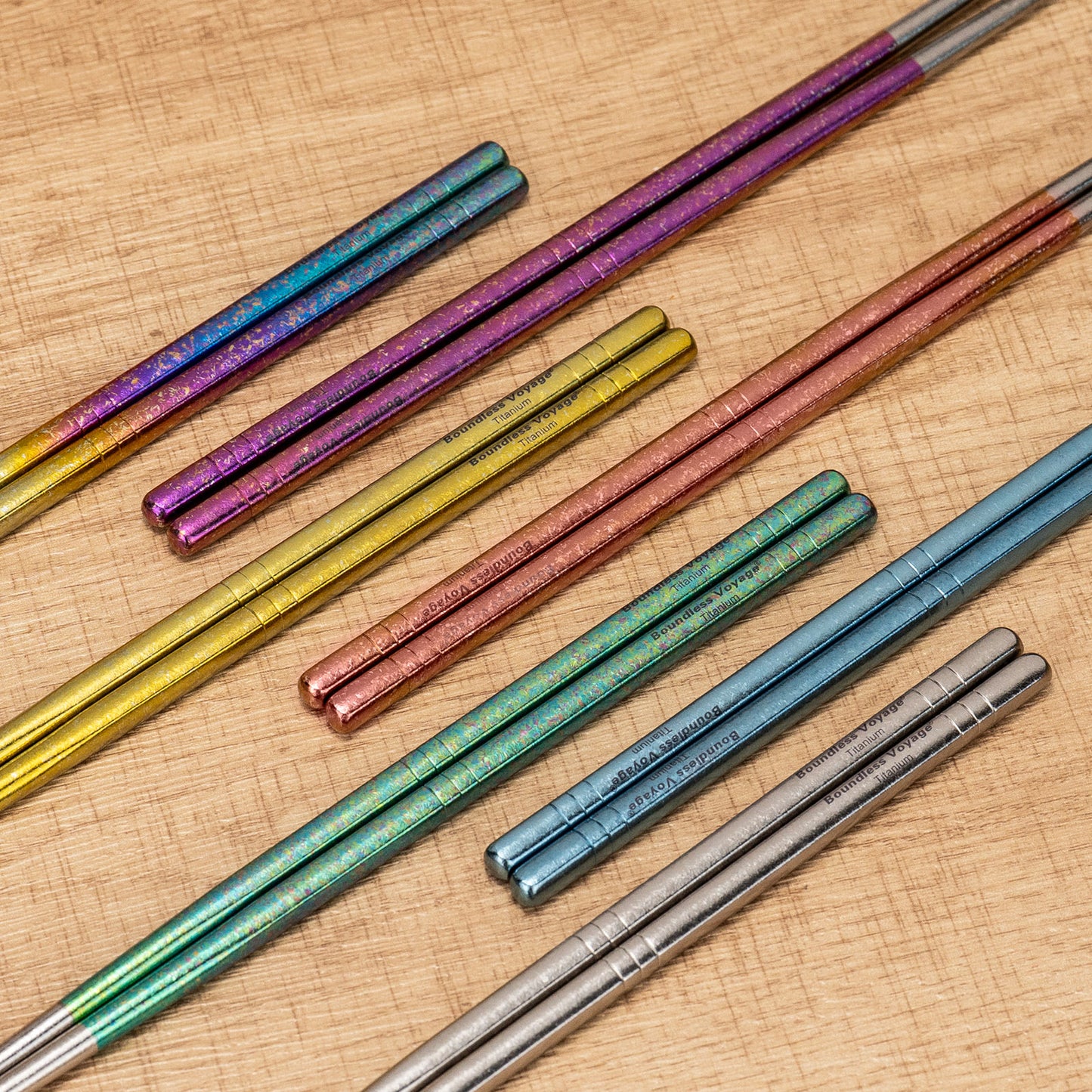 Boundless Voyage 8 Pairs Colorful Pure Titanium Chopsticks | Ultralight Non-Slip Reusable Tableware for Rice, Noodles, Tofu & Meatballs, Camping, Hiking & Daily Home Use Ti1006T