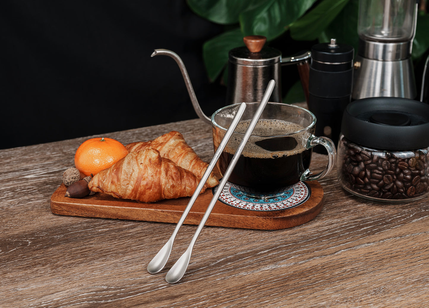 Boundless Voyage Titanium Coffee Spoon Long Handle Tea Spoon Ultralight Small Ladle Durable Cutlery Stir Spoon Bar Spoon Cocktail Mixing Stirrers for Drink Ti1034T-Ti1035T