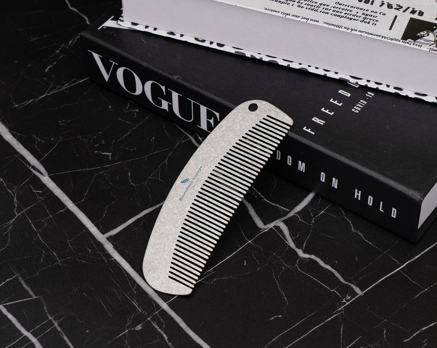 Boundless Voyage Titanium Crescent Comb, Unisex Hair & Beard Styling Comb for Daily Home Use and Travel Carry Ti9011B