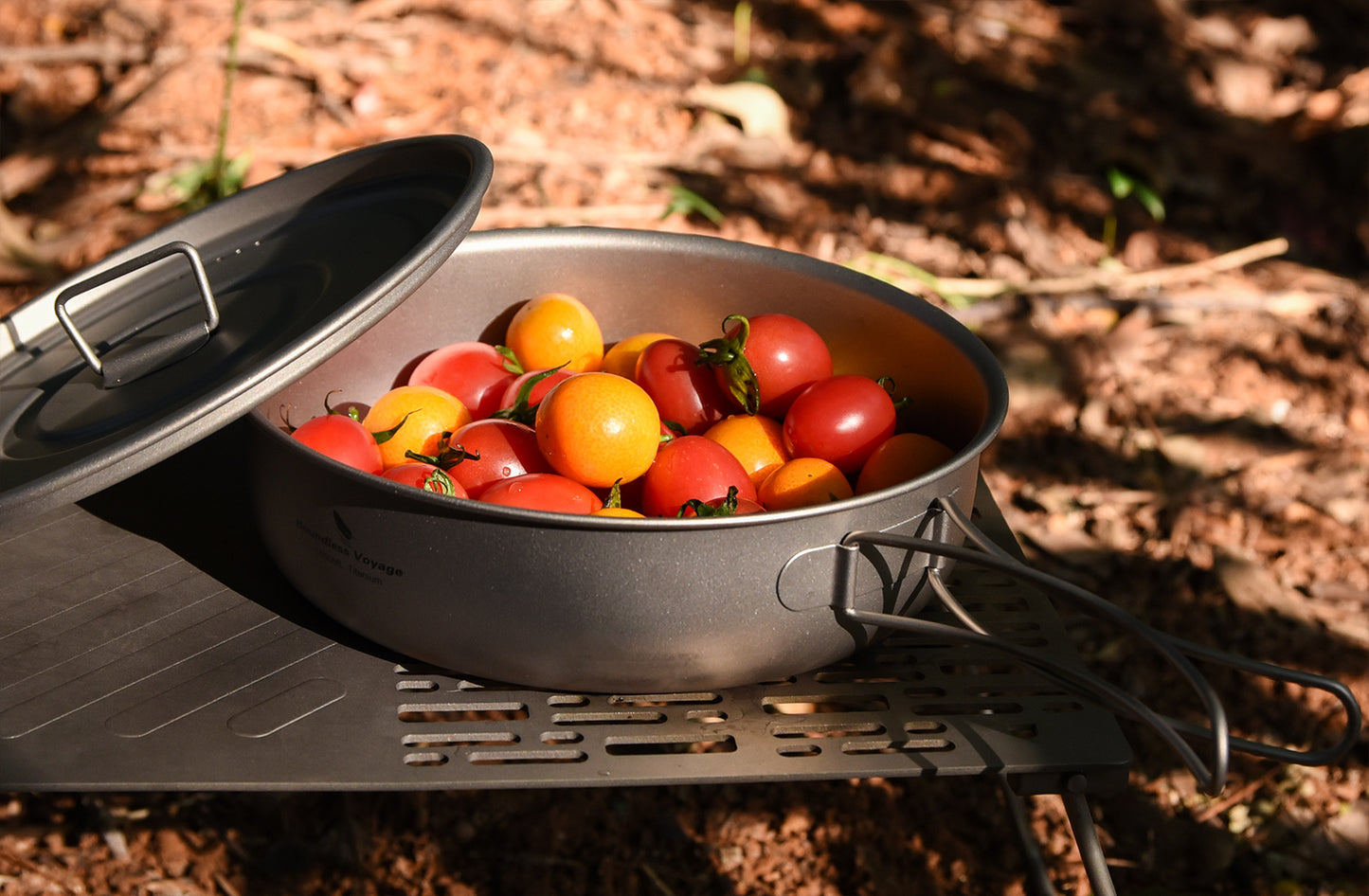 Boundless Voyage Pure Titanium Frying Pan with Lid & Foldable Handles | Ultralight Portable Griddle Cookware for Hiking & Backpacking Ti2065C