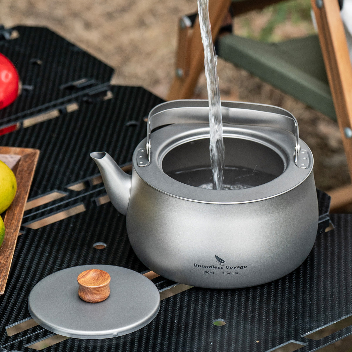 Boundless Voyage Titanium Camping Kettle 800ml with Folding Handle for Outdoor Camping Ti3130D