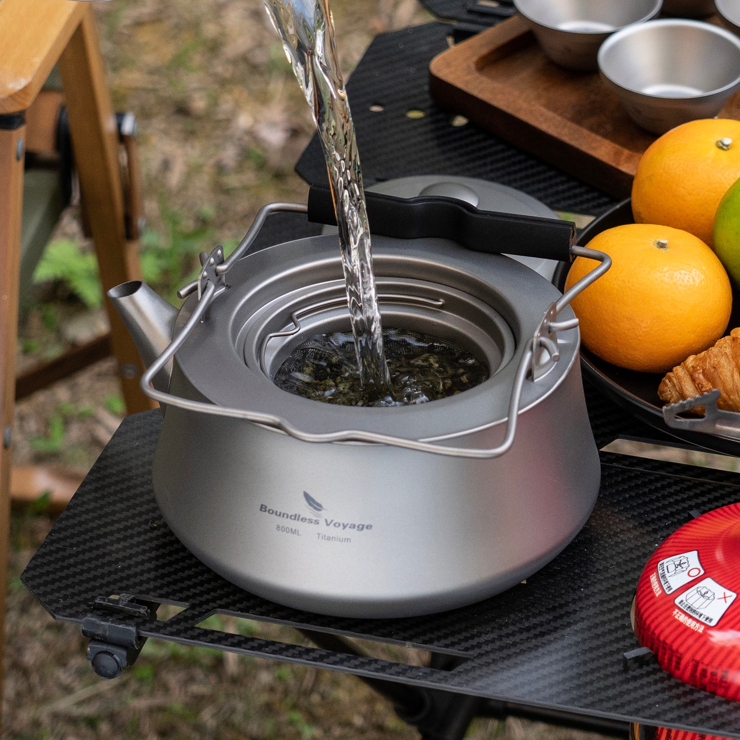 Boundless Voyage 800ml Pure Titanium Kettle with Filter & Foldable Handle, Ultralight Camping Teapot Ti3093D