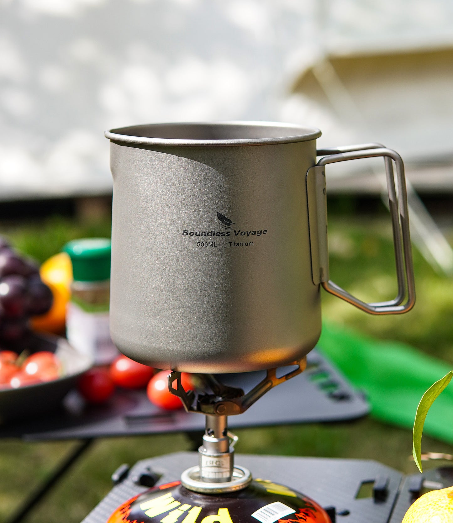 Boundless Voyage Pure Titanium Tea Mug Set, 500ml Cup with Lid, Scale & Strainer, Foldable Handle + Two 40ml Mini Teacups, Compact Camping Kit with Storage Bag Ti3126D