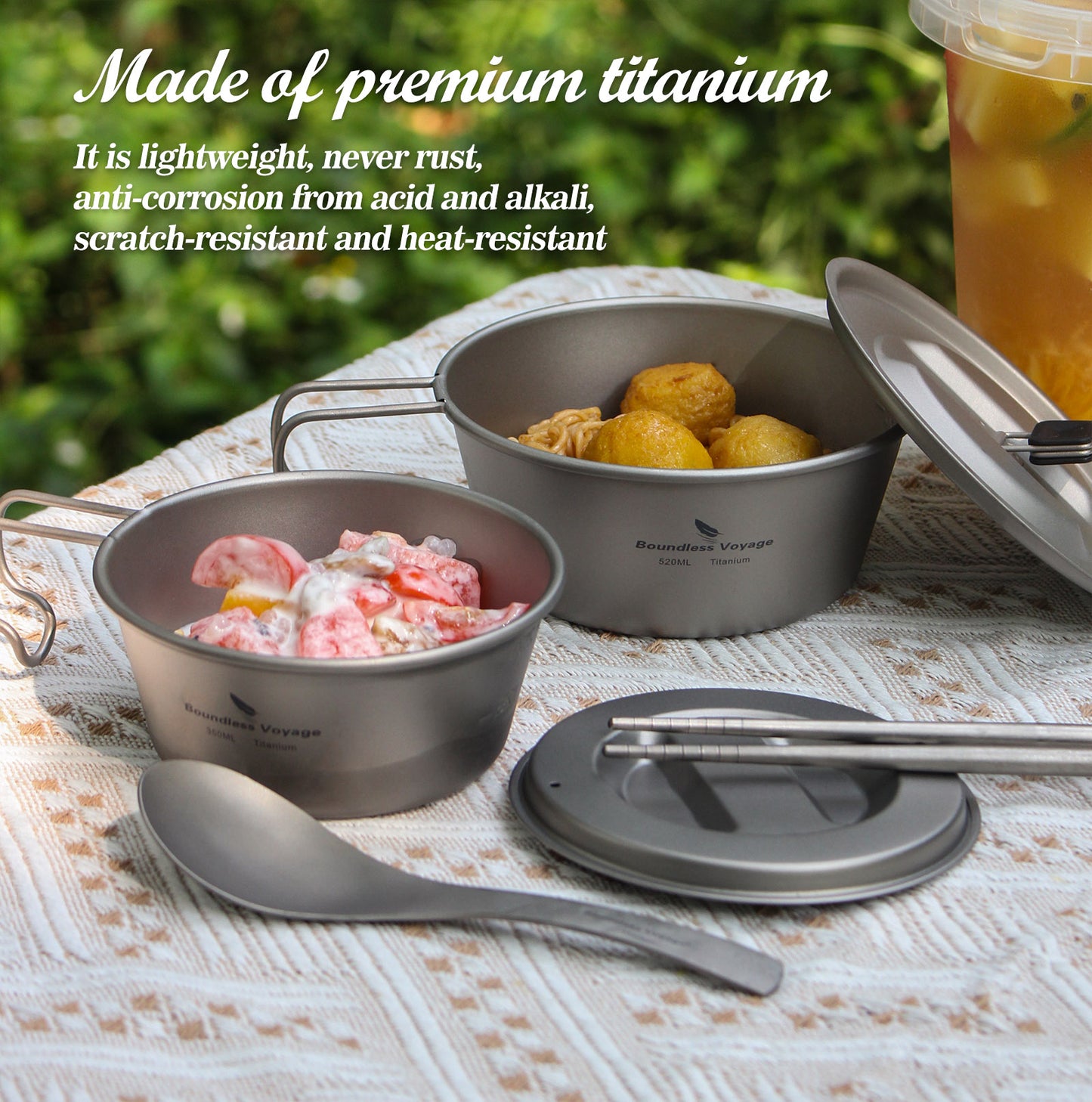 Boundless Voyage Titanium Sierra Bowl Cup with Handle & Lid | Portable Outdoor Camping Tableware Mug, 350ml / 520ml for Hiking Travel  Ti1097T -Ti1099T