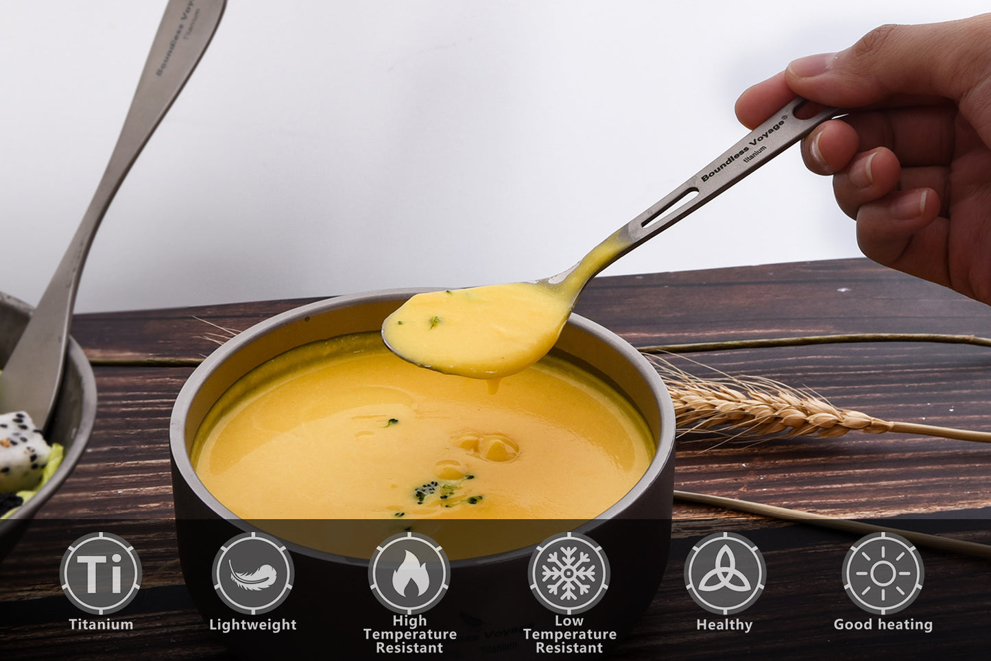 Boundless Voyage Ultralight Titanium Spoon with Polished Bowl and Matte‑Finished Handle, Great for Rice, Soup and Salad, Portable Tableware for Travel, Office, School and Household Use Ti1041T