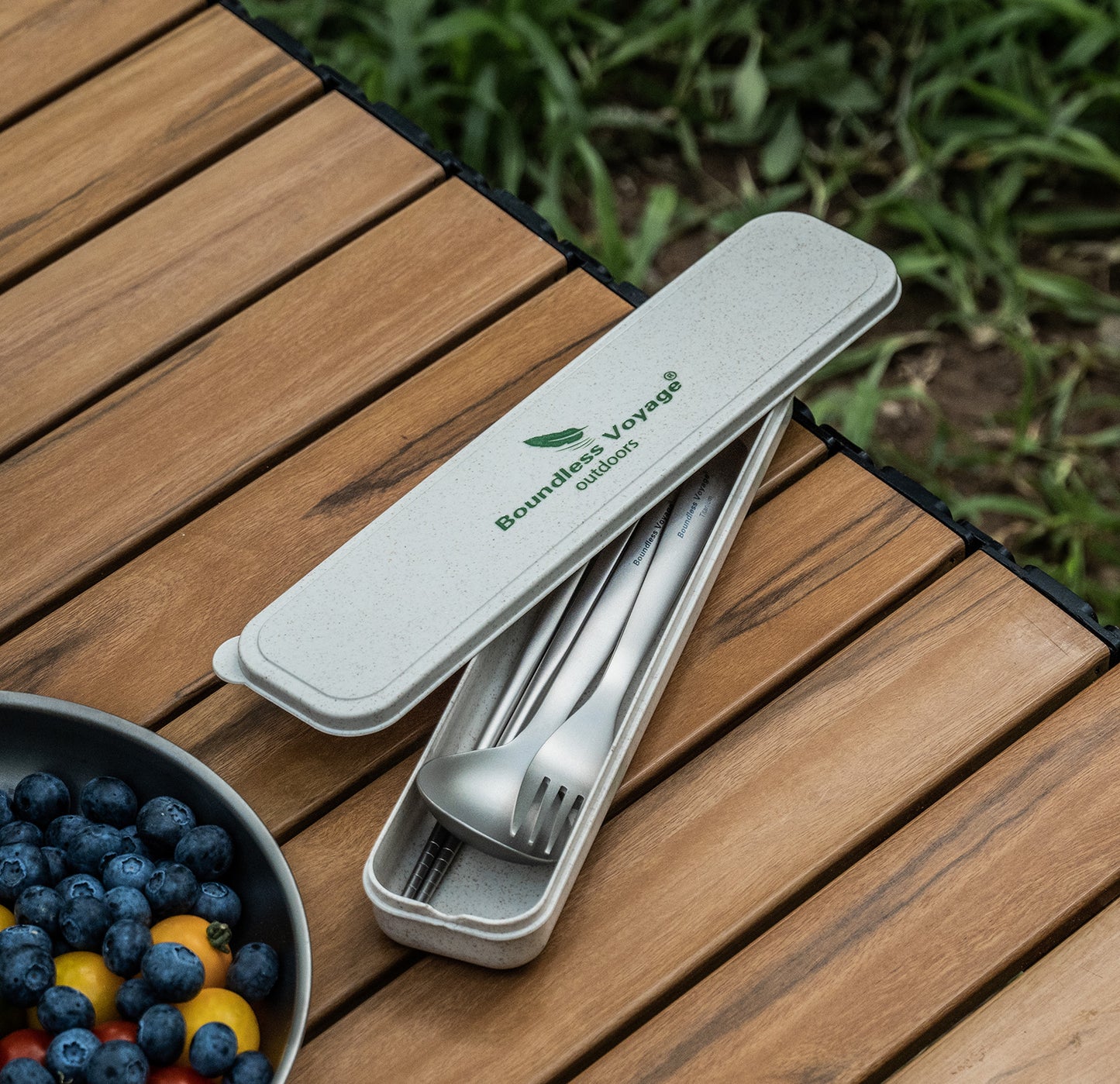 Boundless Voyage Titanium Spoon Fork Chopsticks Set, Ultralight Portable Outdoor Camping Cutlery for Soup Daily Meals Ti1068T-Ti1071T
