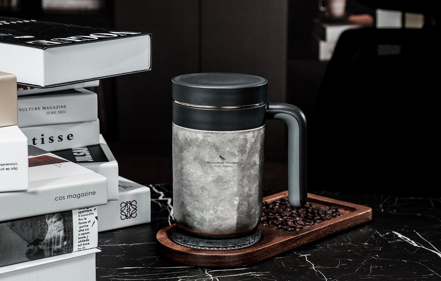 Boundless Voyage 700ml Pure Titanium Double Wall Insulated Cup with Lid & Coffee Filter, Portable Reusable Travel Mug, Keeps Hot & Cold Drinks Ti3237D