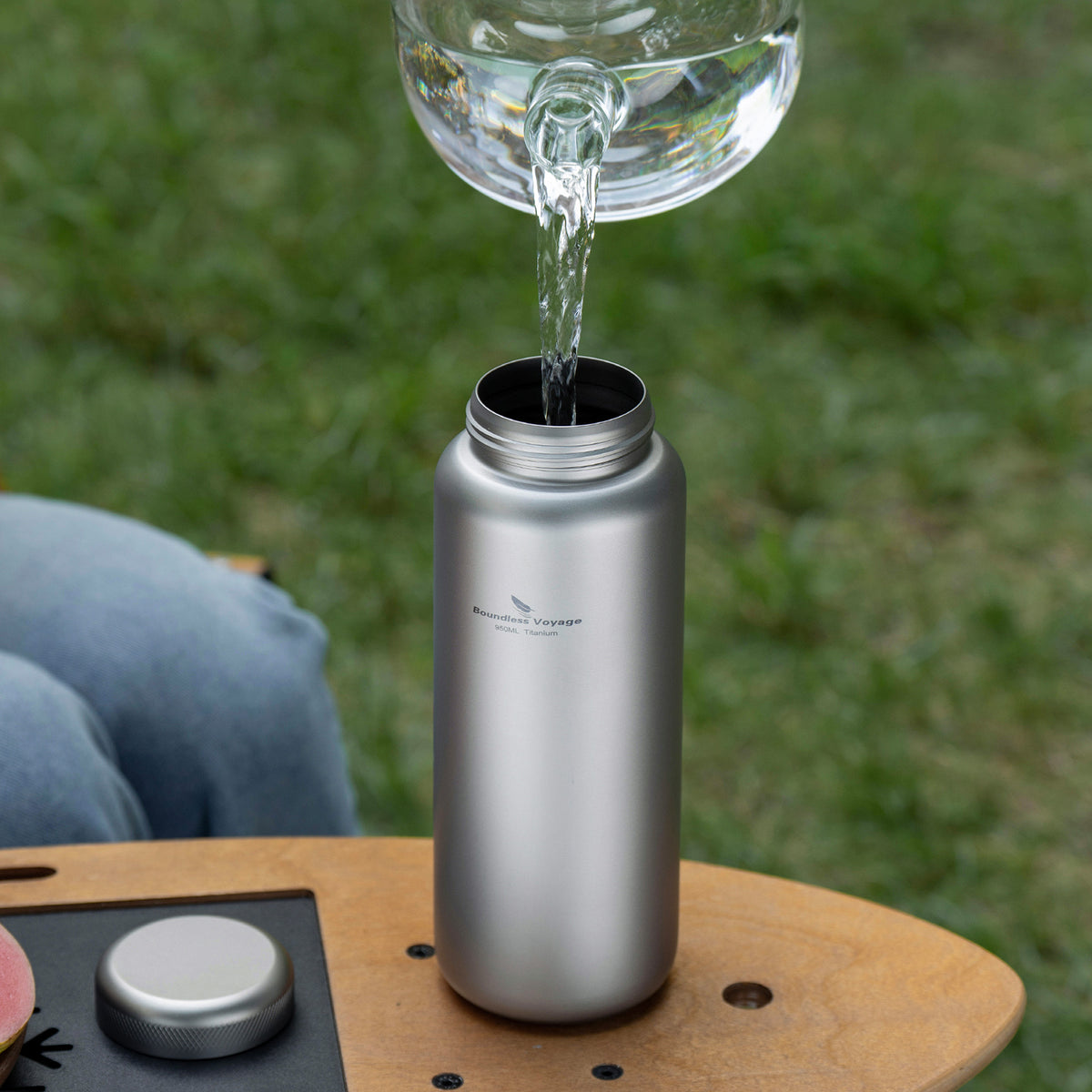 950ml pure titanium water bottle with wide mouth for outdoor use