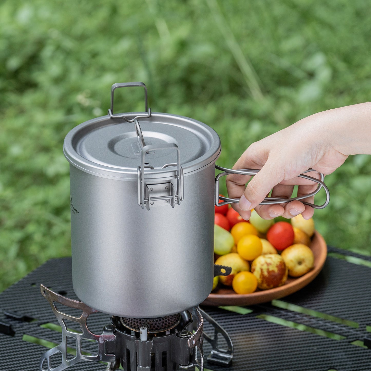 Boundless Voyage Sandblasted Matte Finish Ultralight Titanium Camping Rice Cooker Pot, 1.4L Outer Pot with 0.9L Inner Container, Portable Cookware for Hiking, Travel & Outdoor Camping Ti2093C