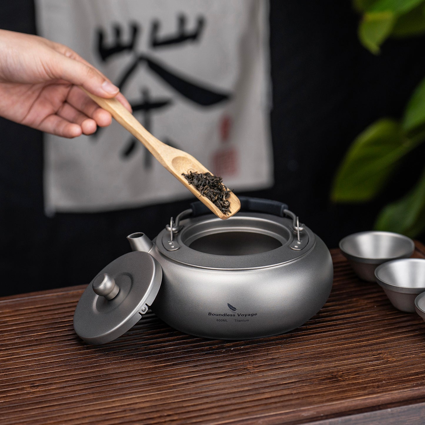 Boundless Voyage 600ml Compact Pure Titanium Camping Kettle | Durable Lightweight Teapot with Foldable Handle & Built-In Filter for Backpacking, Hiking, Coffee and Tea Ti3105D