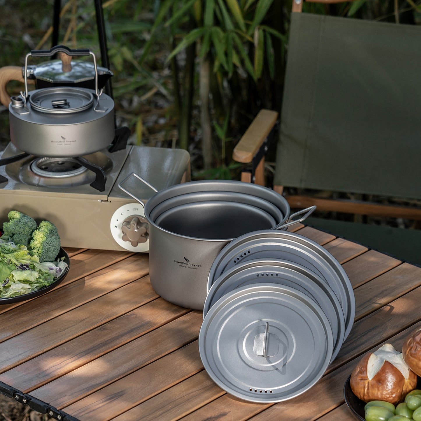Boundless Voyage Lightweight Titanium Pot Outdoor Portable Cooking Set hiking Backpacking Pot for Hiking Trekking Picnic Fishing Mountaineering