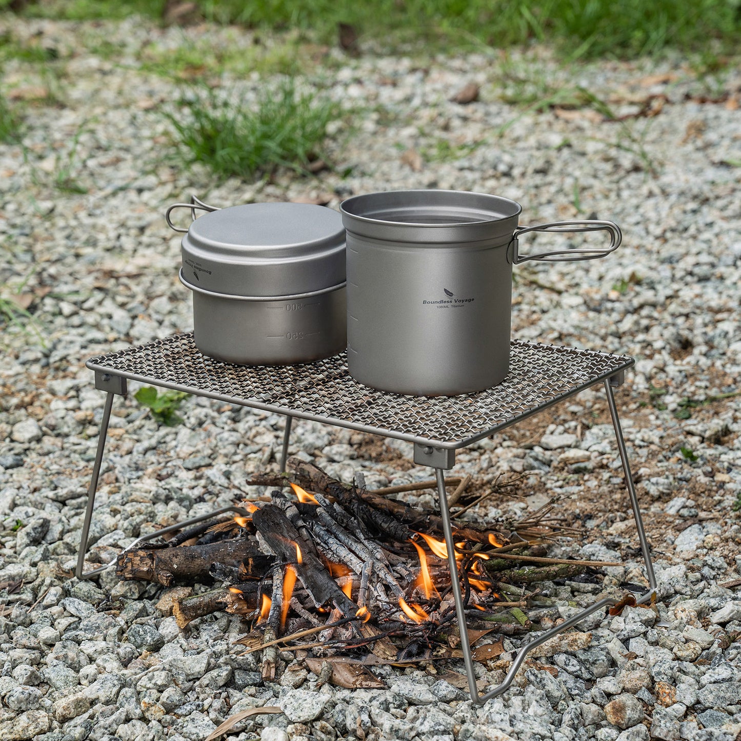 Boundless Voyage Titanium Camping Pots & Pans Set Foldable Handle, 500ml 900ml 1080ml Ultralight Cookware Kit for 1-2 Person Hiking Picnic Ti2034C/Ti2035C/Ti2036C