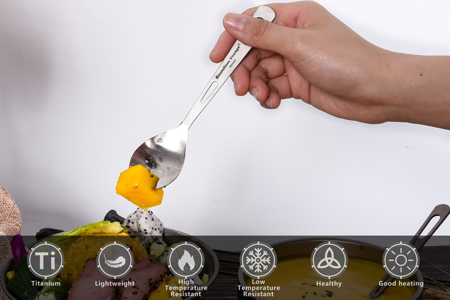 Boundless Voyage Ultralight Titanium Spork with Polished Head and Matte‑Finished Handle, Great for Salad, Noodles & Curry, Portable Cutlery for Outdoor Travel, Office, School and Household Use Ti1044T
